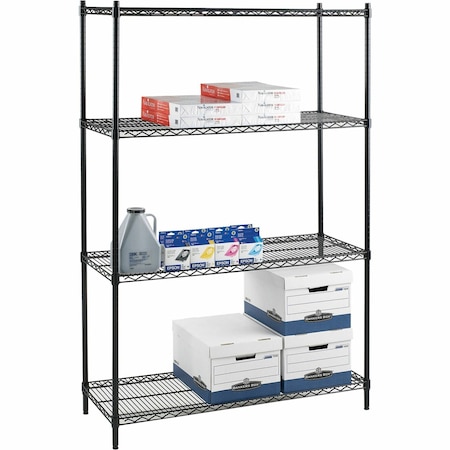 Lorell Industrial Wire Starter Shelving Unit, 4 Shelves, 400lb Capacity, Black LLR69145